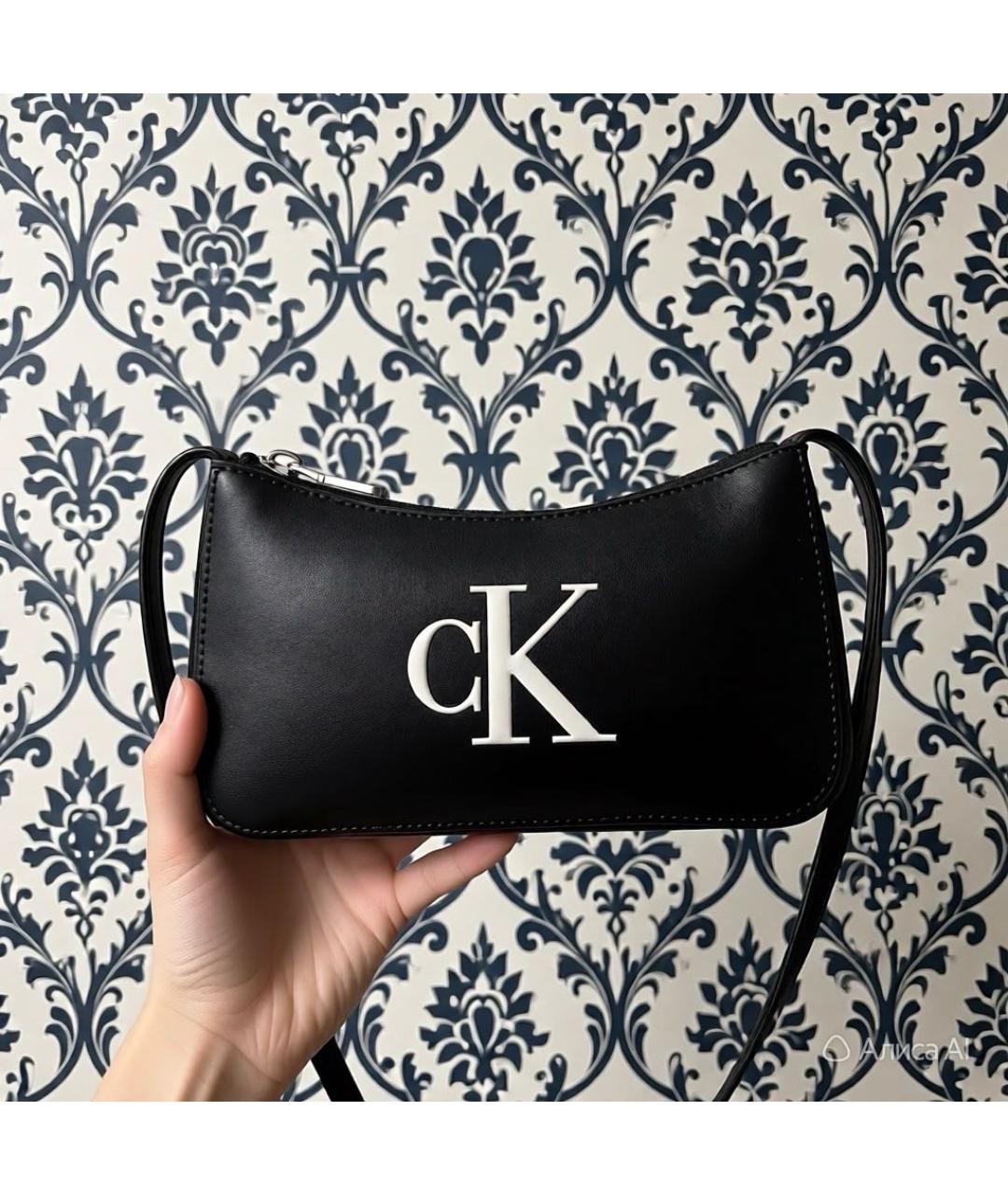 CALVIN KLEIN Черная сумка через плечо из искусственной кожи, фото 2
