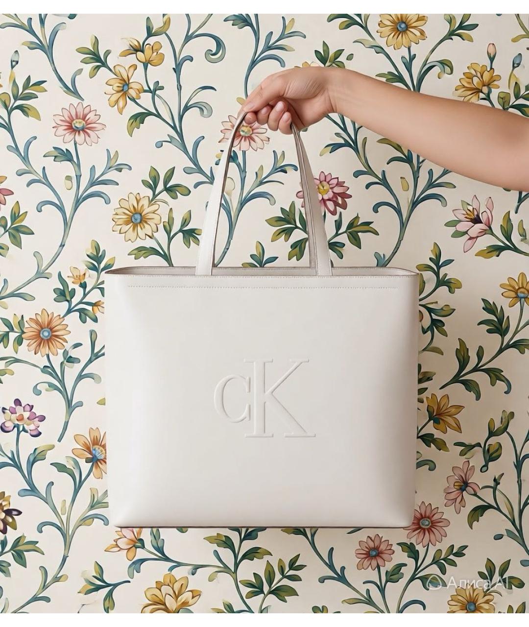 CALVIN KLEIN Белая сумка тоут из искусственной кожи, фото 3