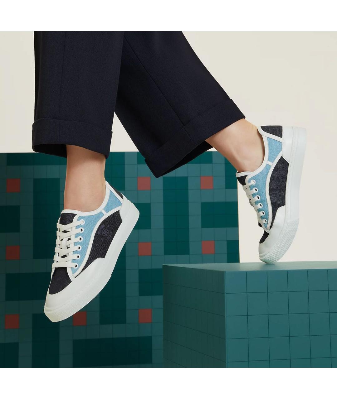 HERMES Синие текстильные кеды, фото 5