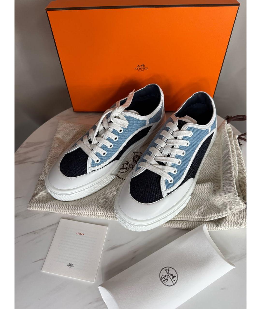 HERMES Синие текстильные кеды, фото 6