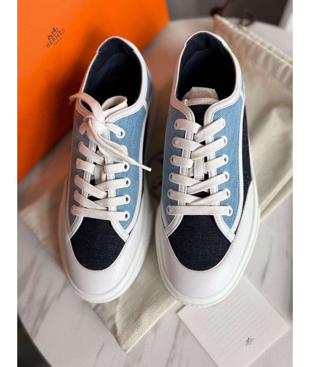 HERMES Синие текстильные кеды, фото 2