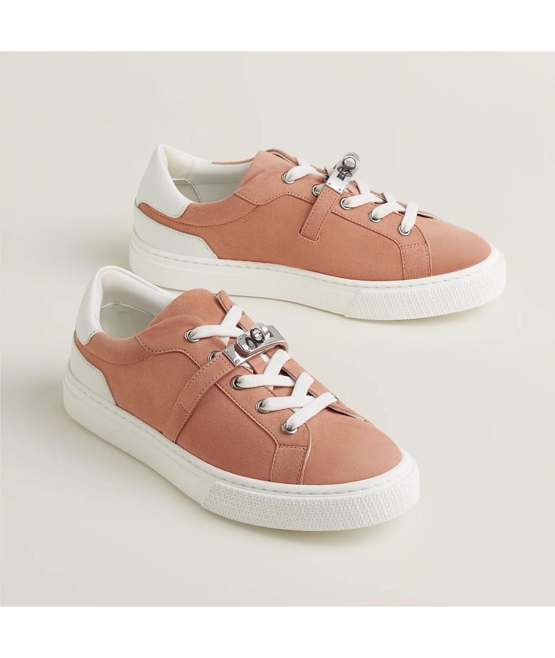 HERMES Коралловые замшевые кроссовки, фото 8