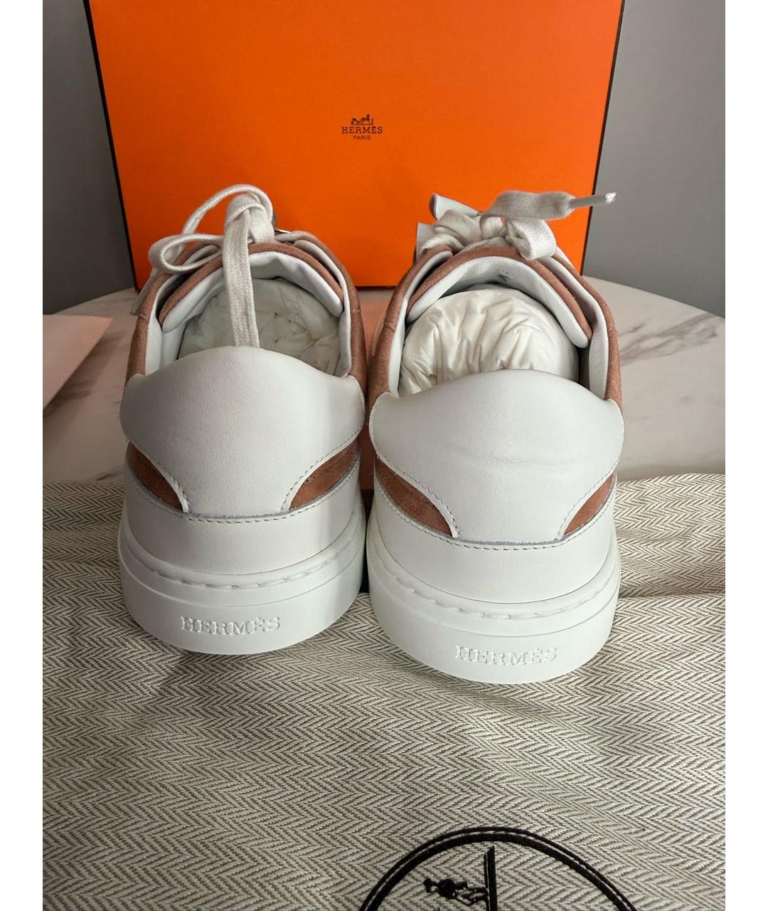 HERMES Коралловые замшевые кроссовки, фото 4