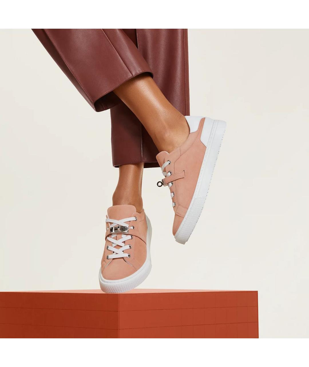 HERMES Коралловые замшевые кроссовки, фото 5