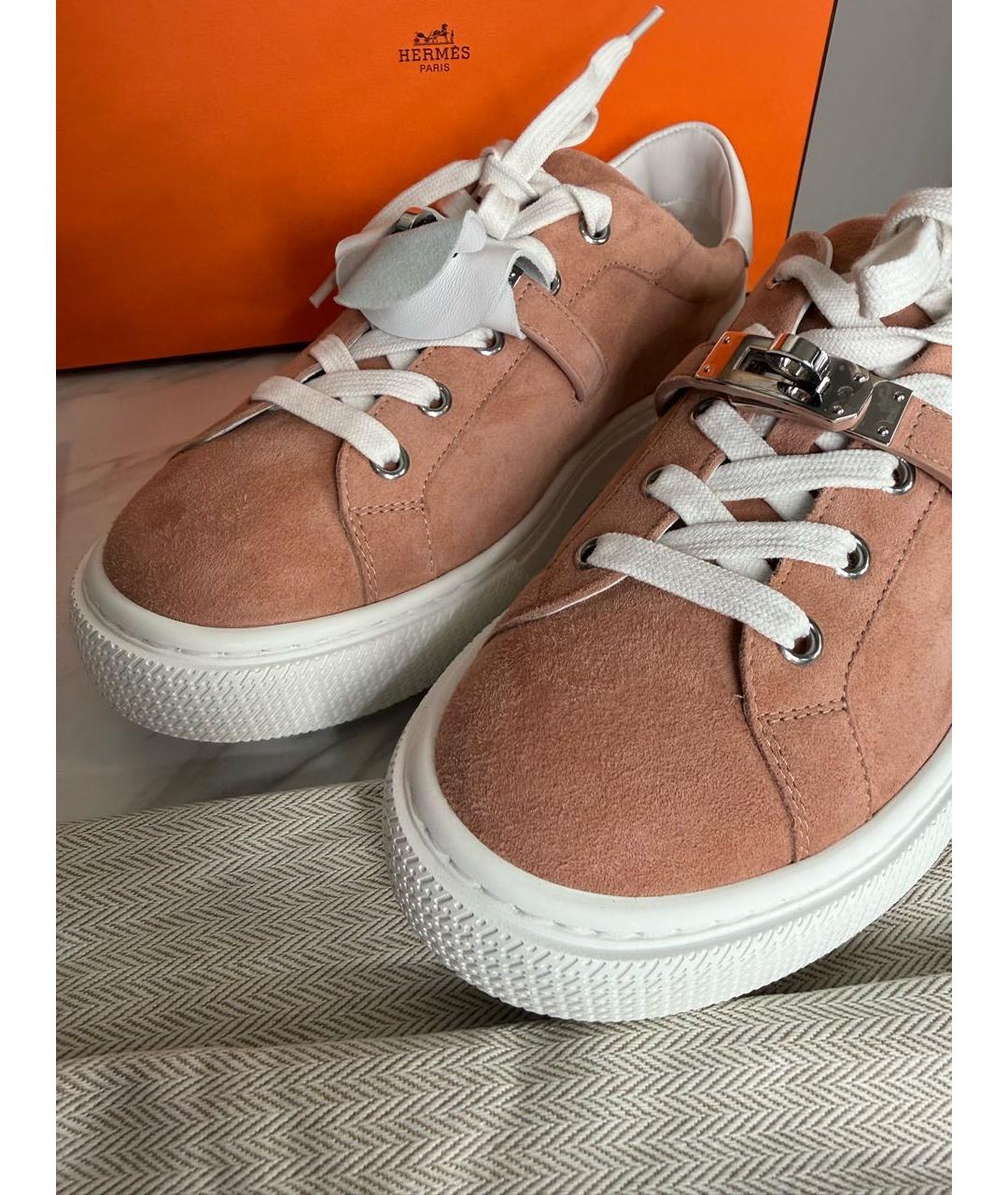 HERMES Коралловые замшевые кроссовки, фото 6