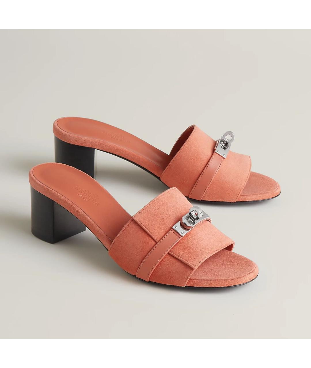 HERMES Коралловые замшевые мюли, фото 8