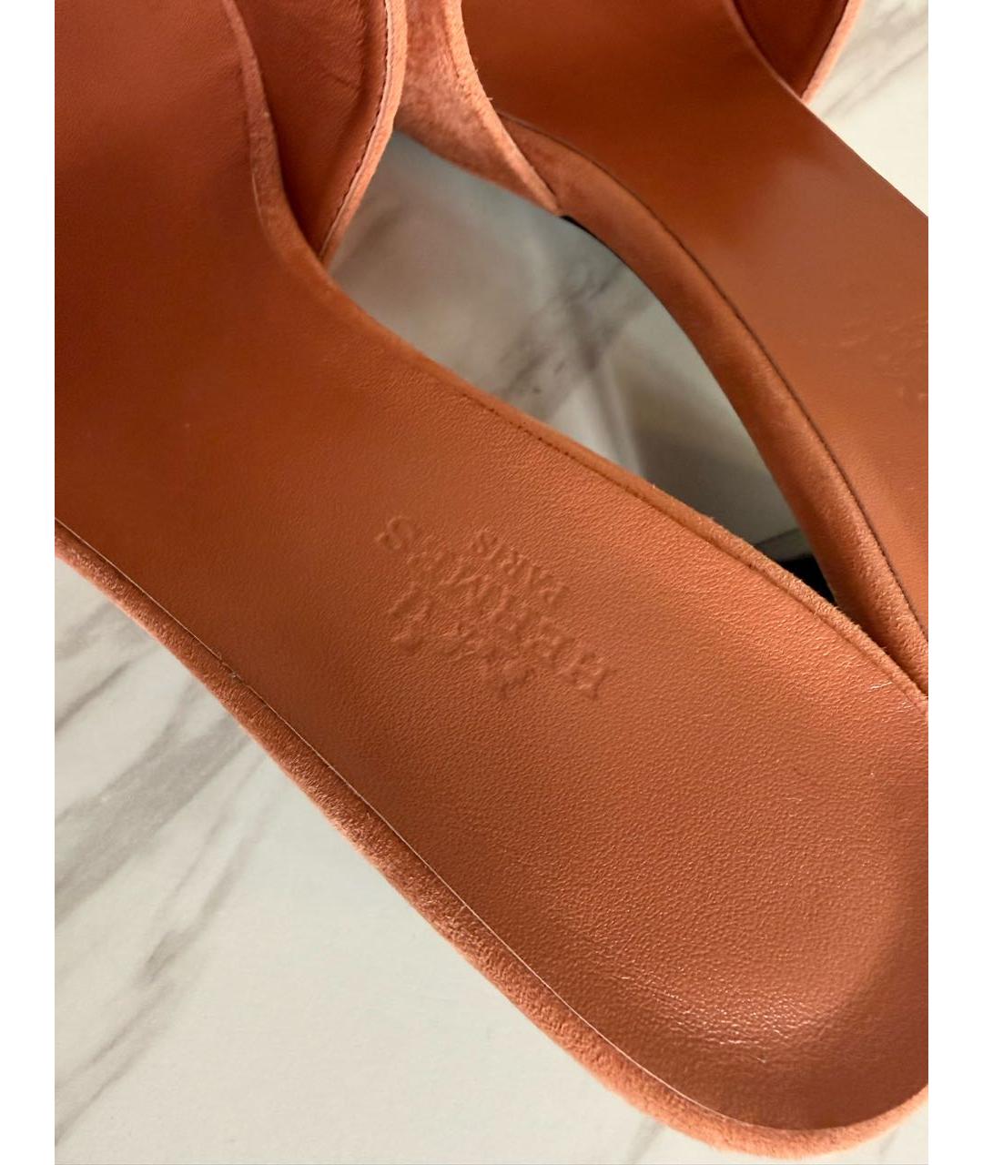 HERMES Коралловые замшевые мюли, фото 7