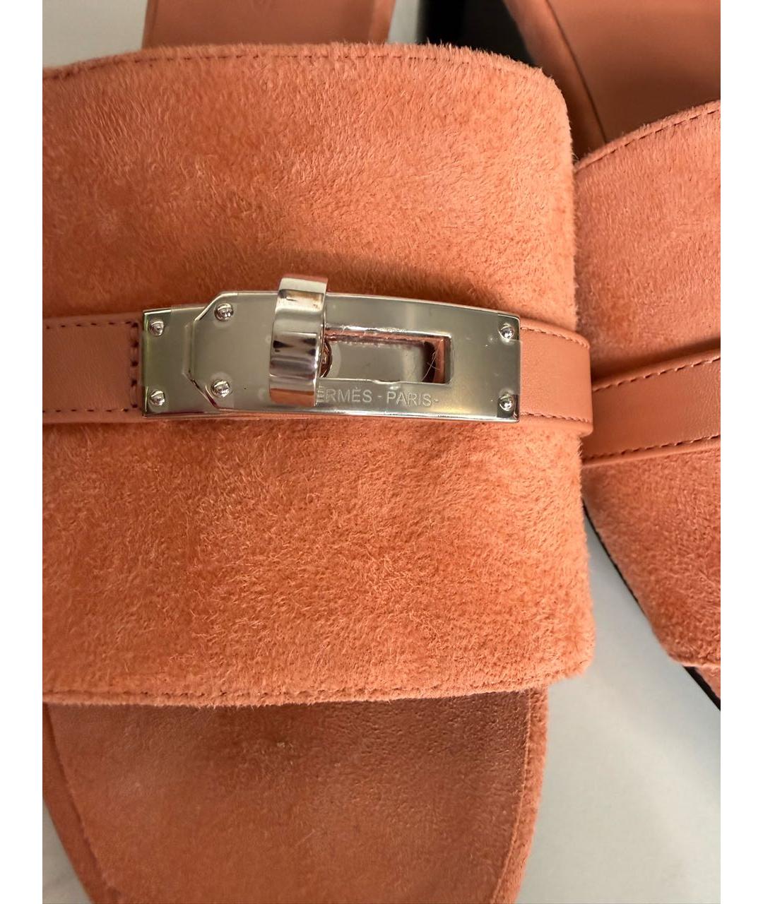 HERMES Коралловые замшевые мюли, фото 5