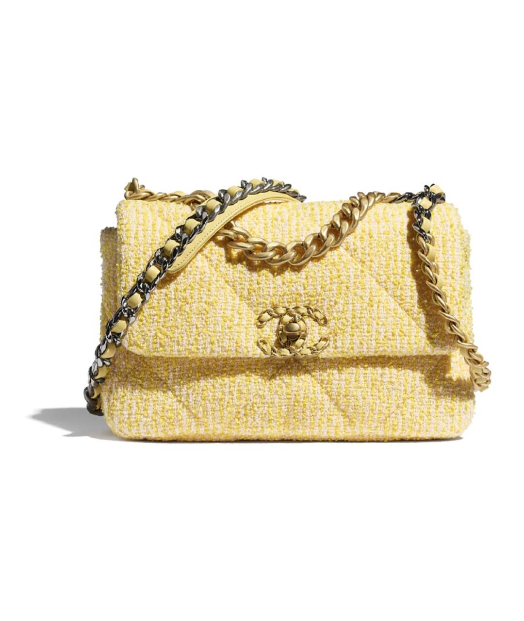 CHANEL Желтая твидовая сумка через плечо, фото 6