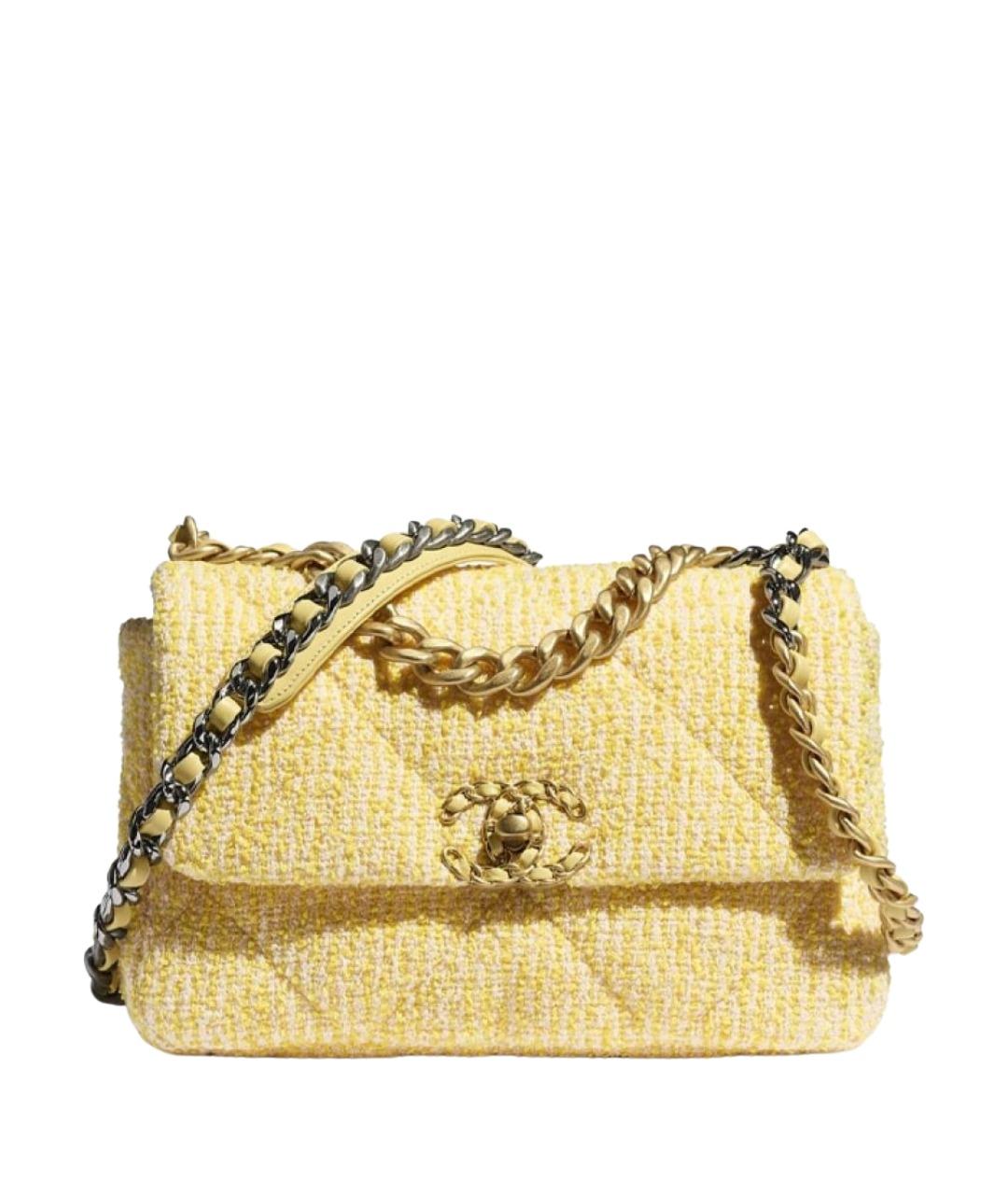 CHANEL Желтая твидовая сумка через плечо, фото 1