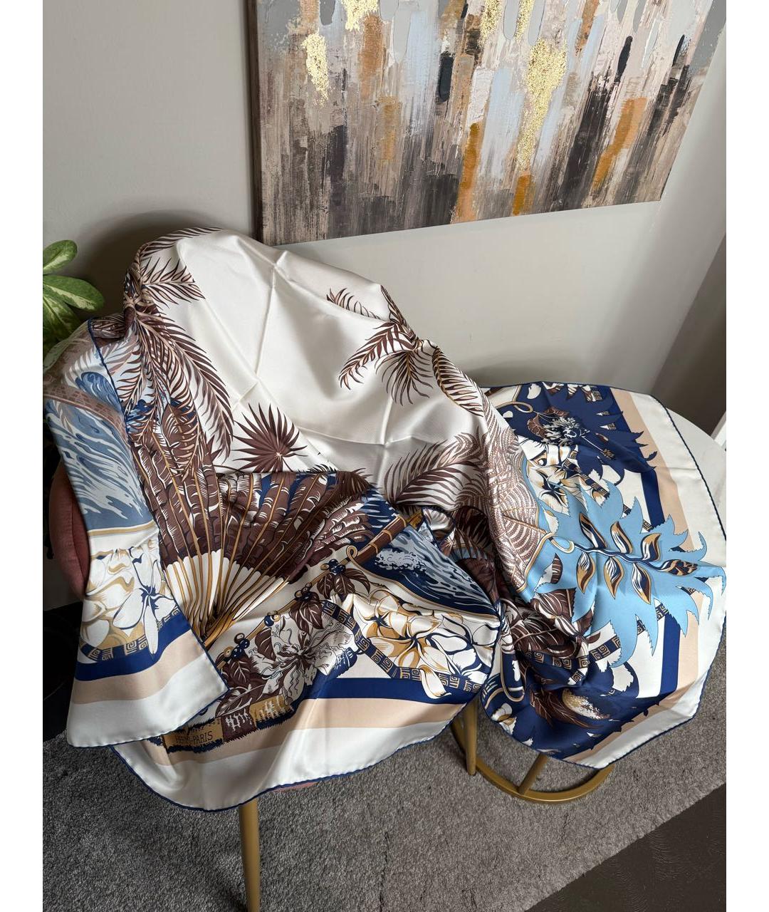 HERMES Голубой шелковый платок, фото 3