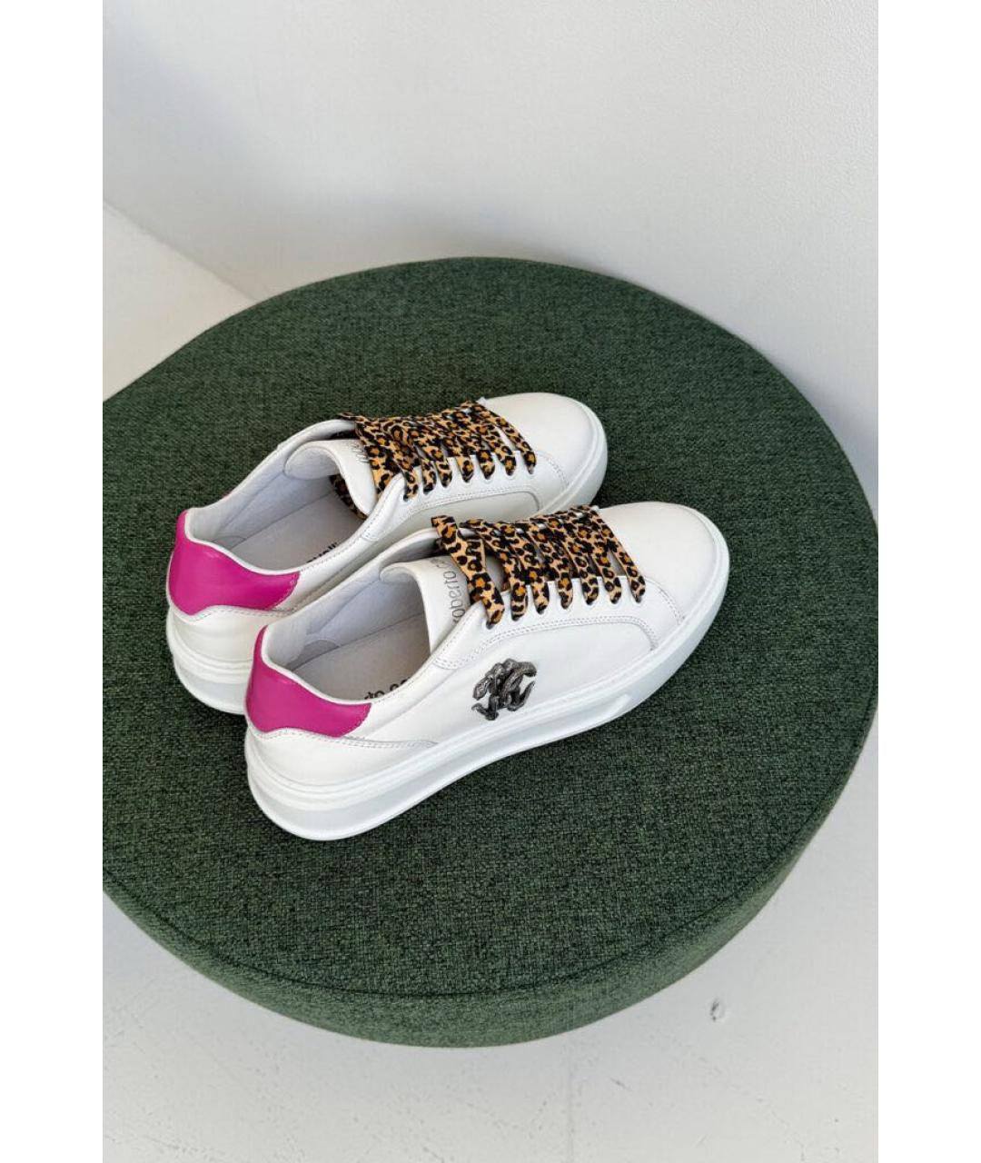 ROBERTO CAVALLI Белые кожаные кеды, фото 4