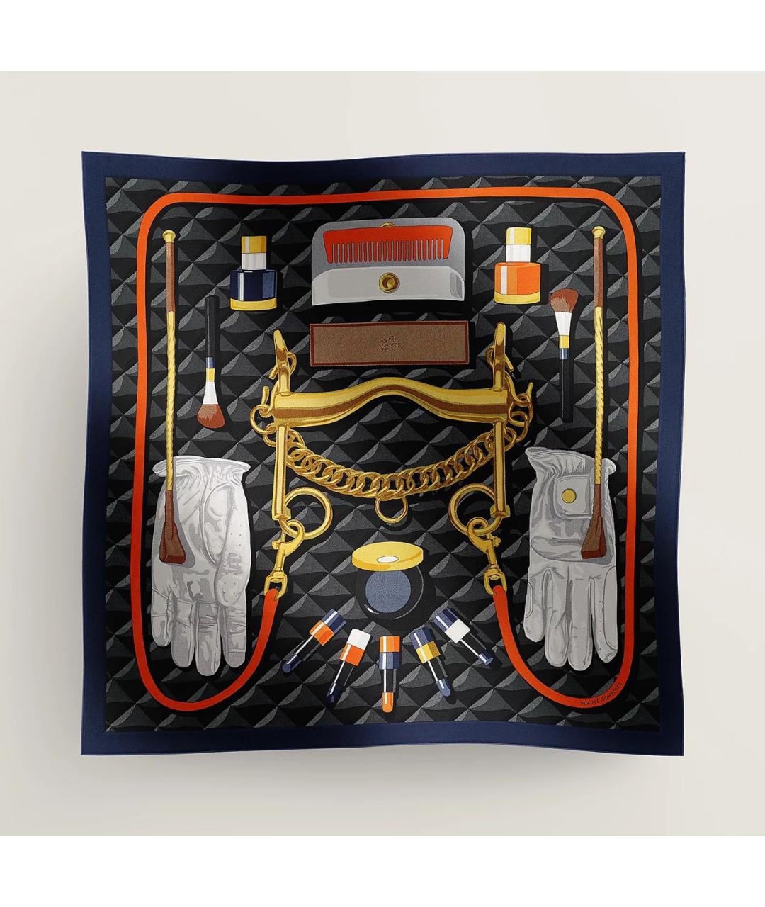 HERMES Темно-синий шелковый платок, фото 9