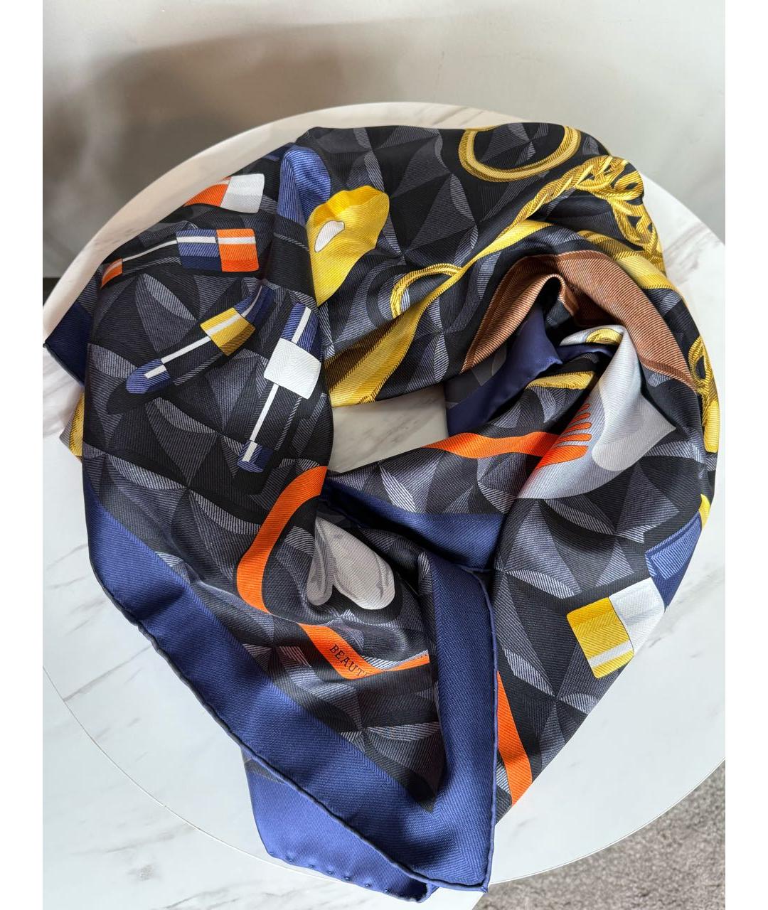 HERMES Темно-синий шелковый платок, фото 6