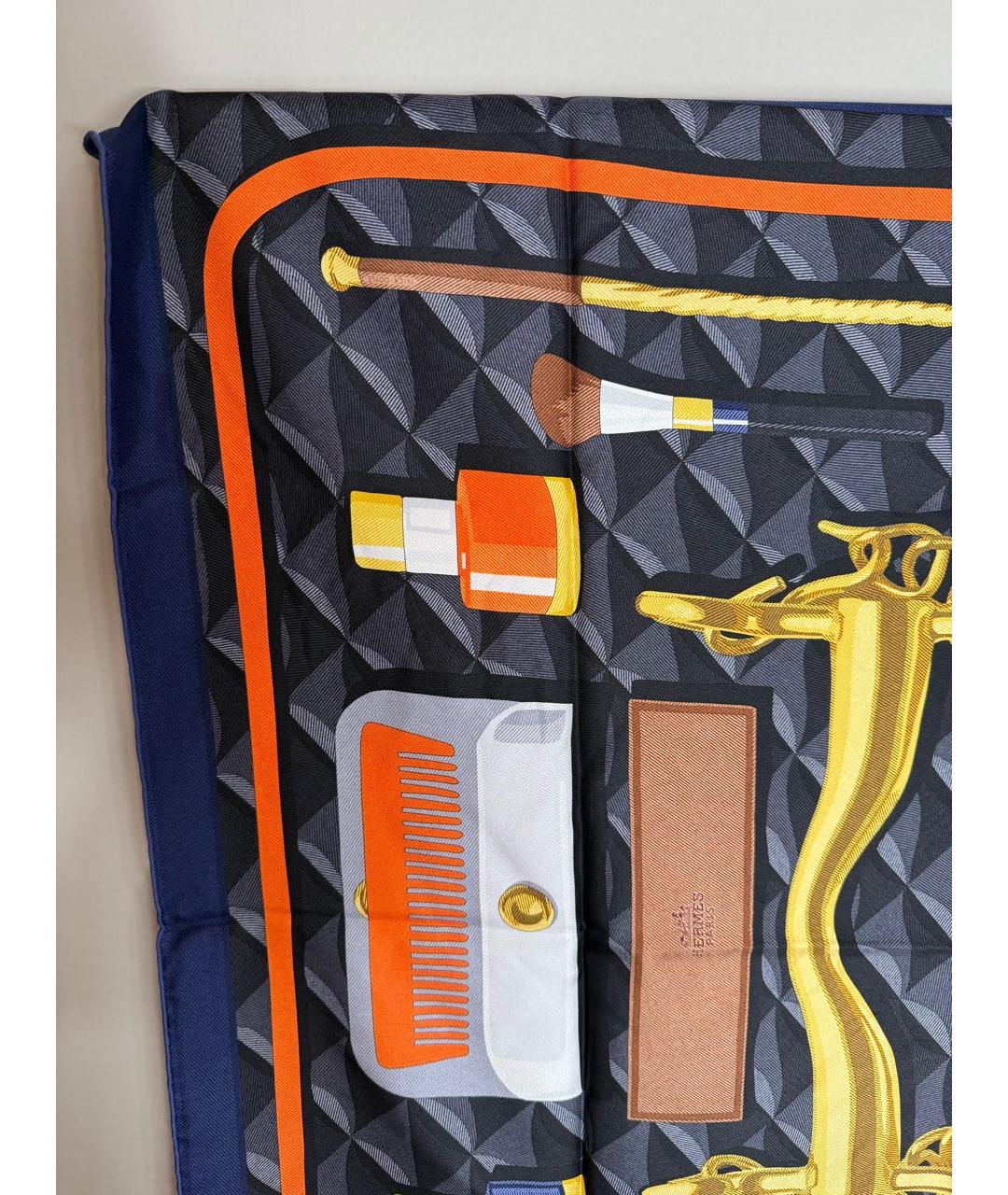 HERMES Темно-синий шелковый платок, фото 7