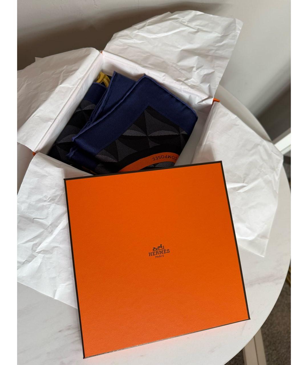 HERMES Темно-синий шелковый платок, фото 4
