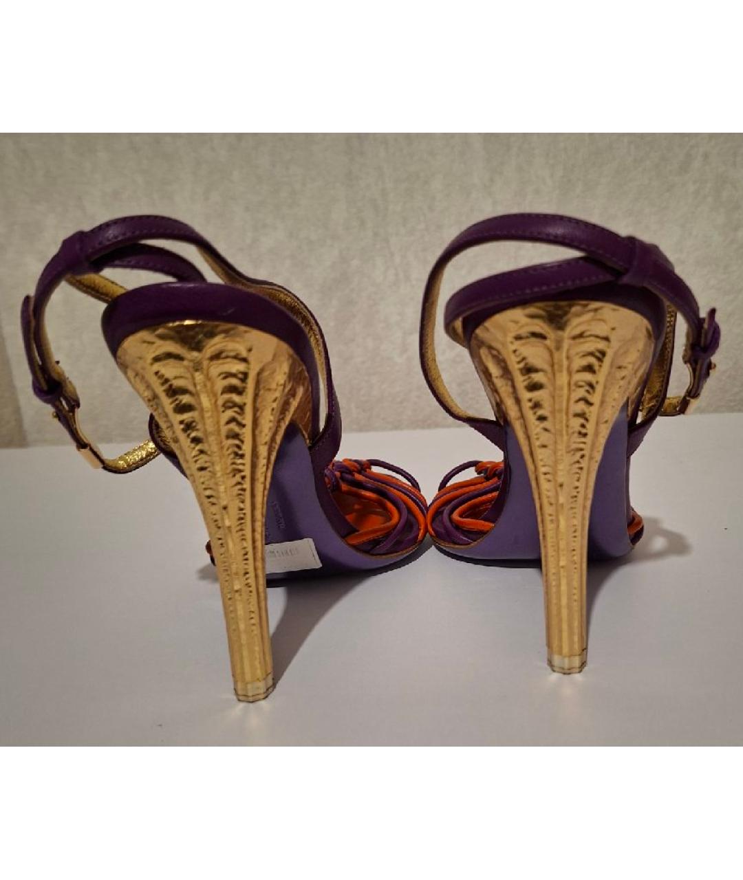 FERRAGAMO Фиолетовые кожаные босоножки, фото 3