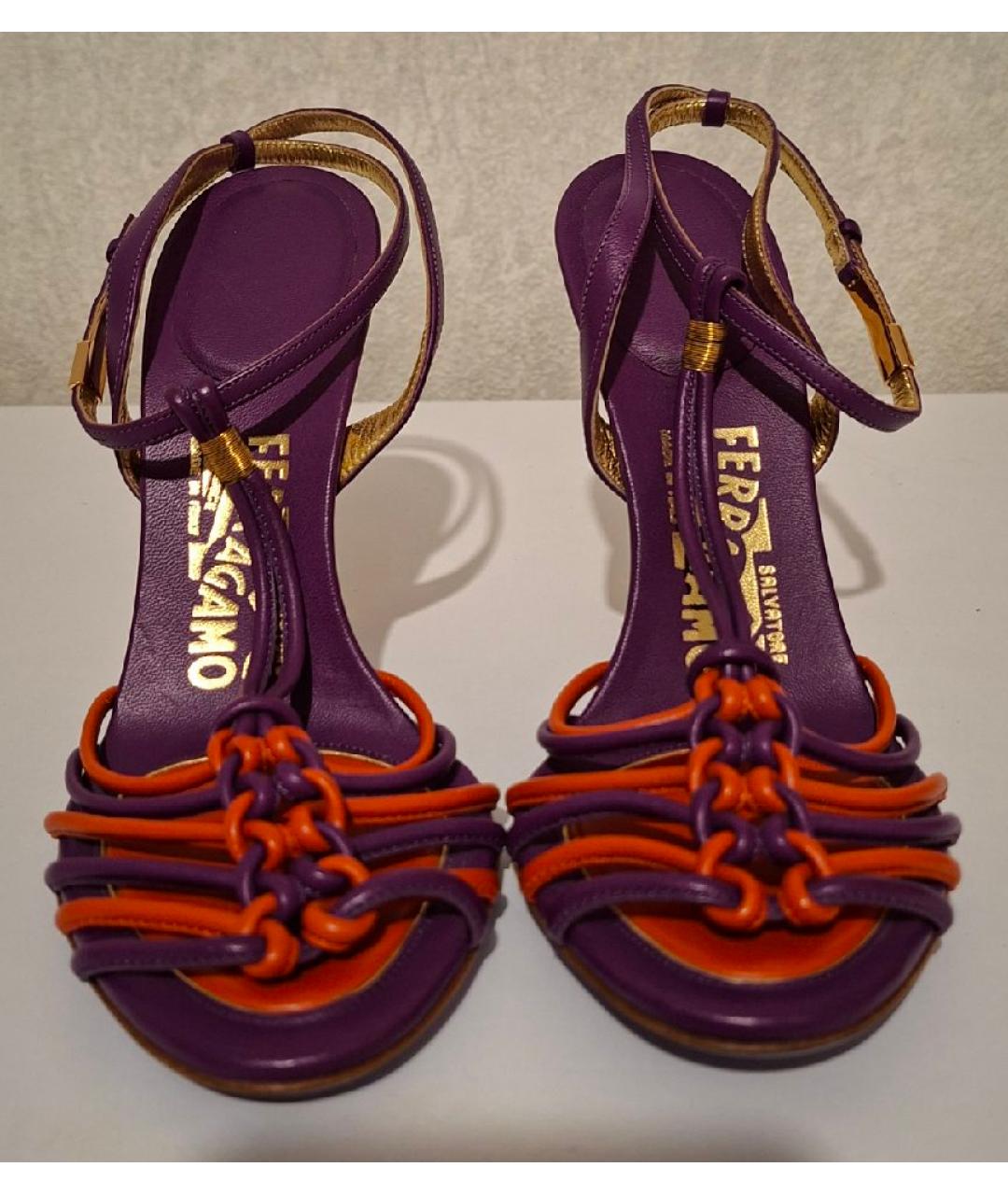 FERRAGAMO Фиолетовые кожаные босоножки, фото 2