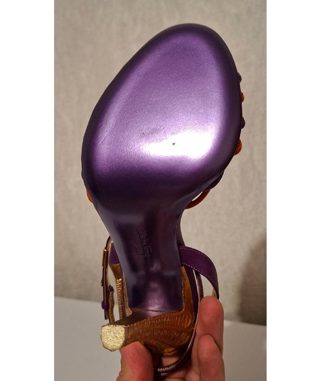FERRAGAMO Фиолетовые кожаные босоножки, фото 4