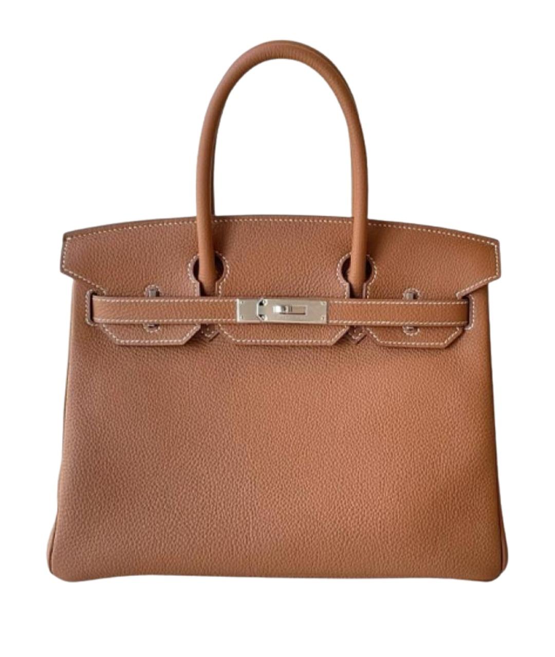 HERMES Коричневая кожаная сумка с короткими ручками, фото 1