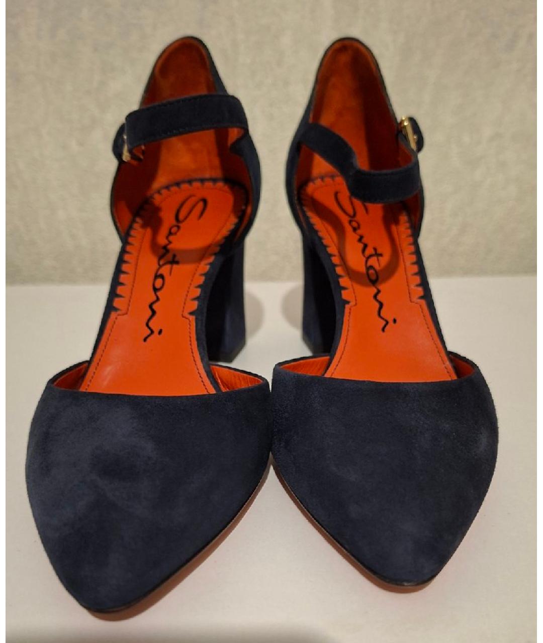 SANTONI Темно-синие замшевые туфли, фото 2