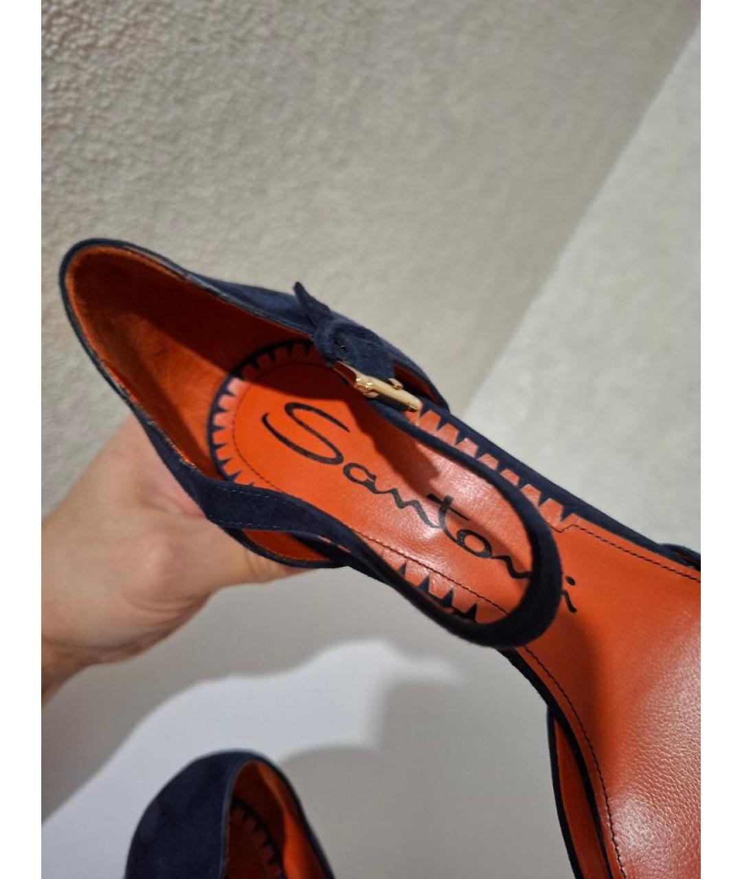 SANTONI Темно-синие замшевые туфли, фото 6