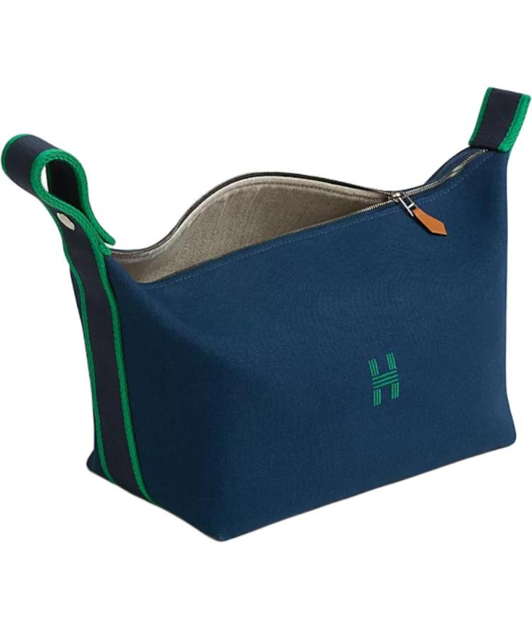 HERMES Темно-синяя хлопковая косметичка, фото 2