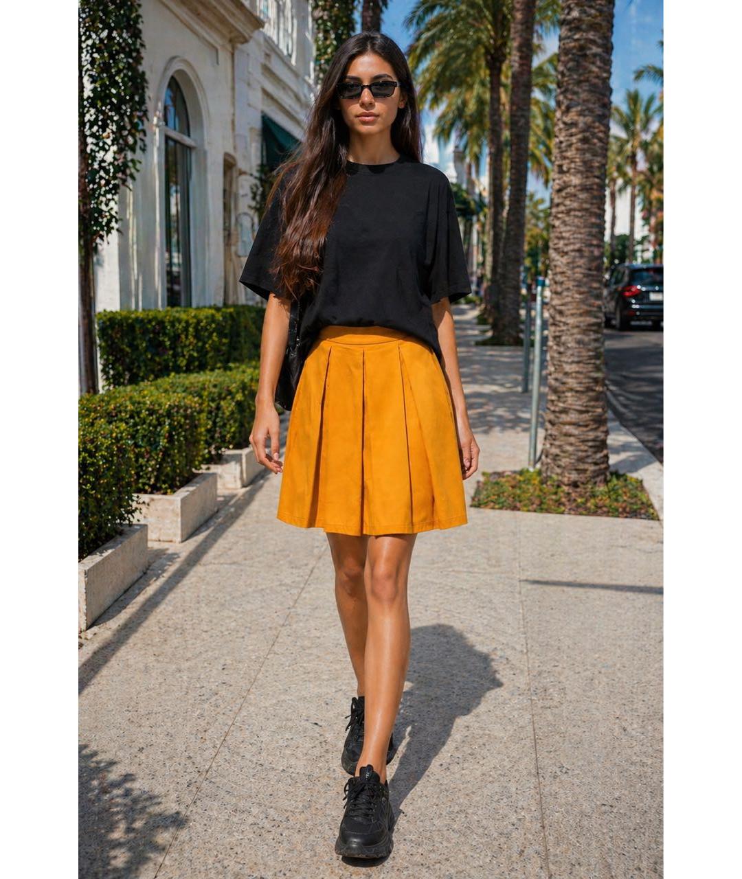 LOVE MOSCHINO Желтая хлопко-эластановая юбка мини, фото 2