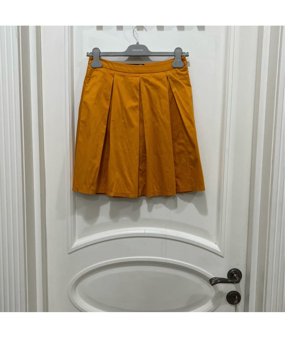 LOVE MOSCHINO Желтая хлопко-эластановая юбка мини, фото 3