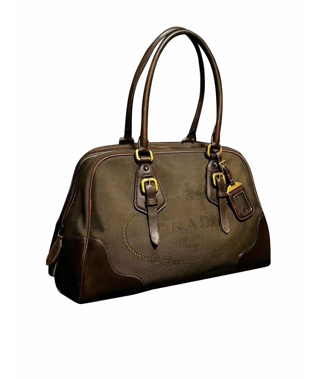 PRADA Коричневая жаккардовая сумка с короткими ручками, фото 1