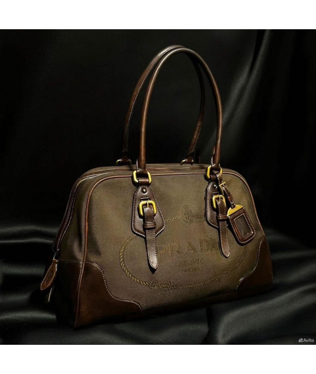 PRADA Коричневая жаккардовая сумка с короткими ручками, фото 9