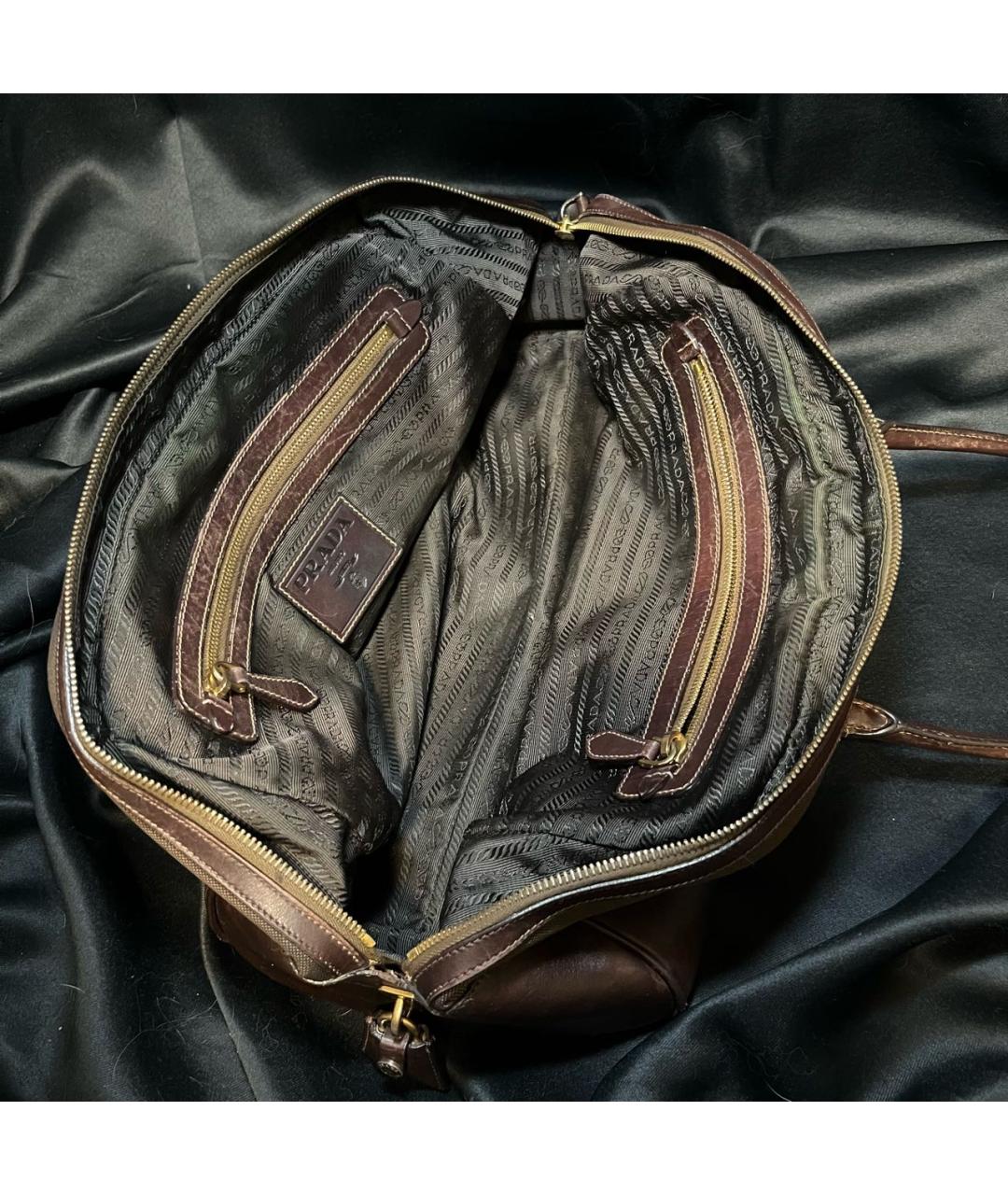 PRADA Коричневая жаккардовая сумка с короткими ручками, фото 2