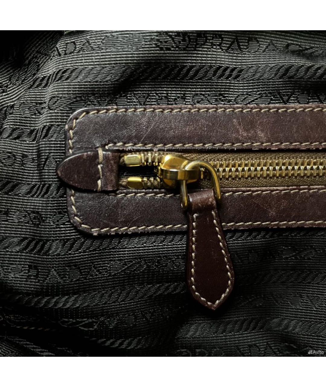 PRADA Коричневая жаккардовая сумка с короткими ручками, фото 8