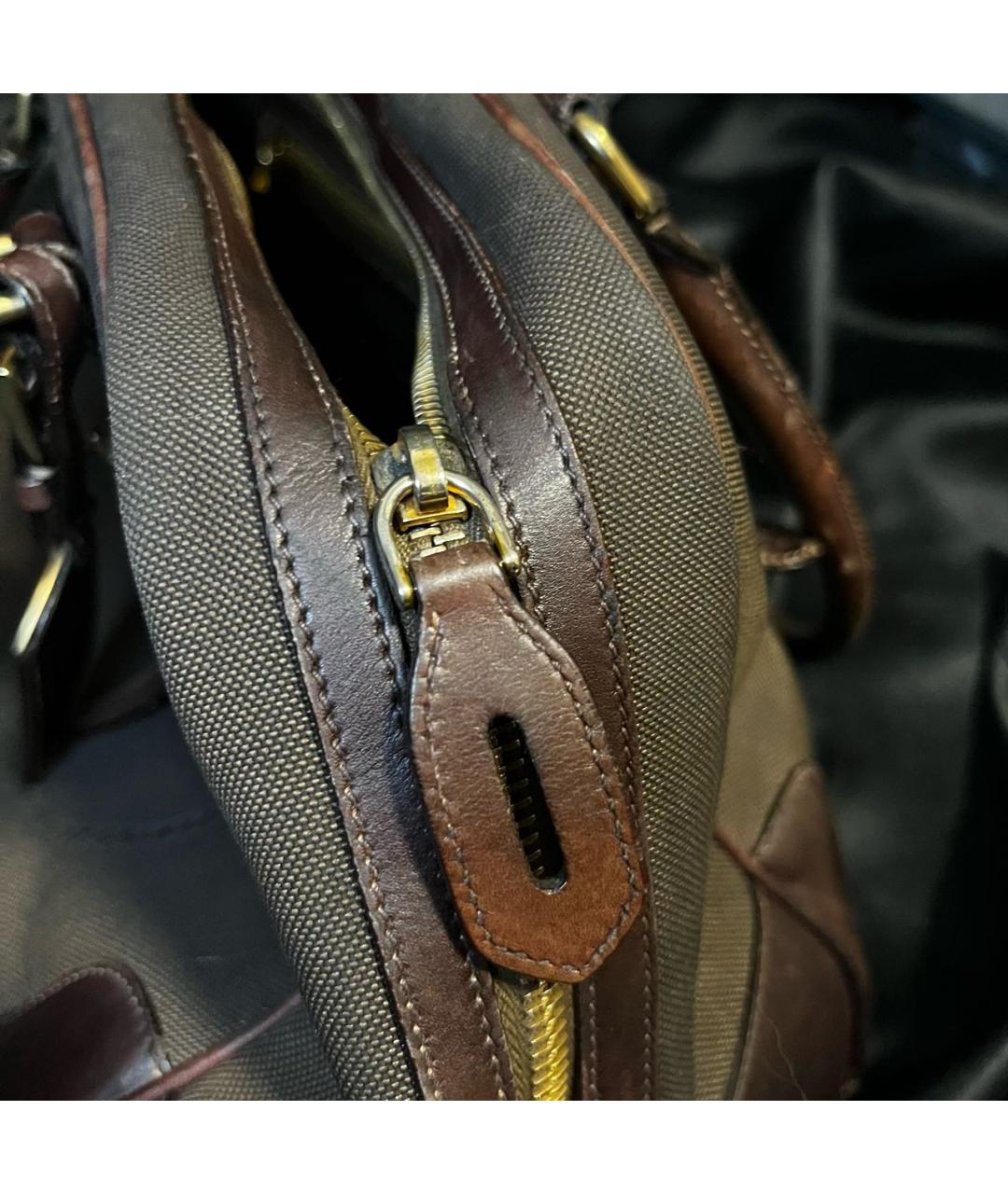 PRADA Коричневая жаккардовая сумка с короткими ручками, фото 4