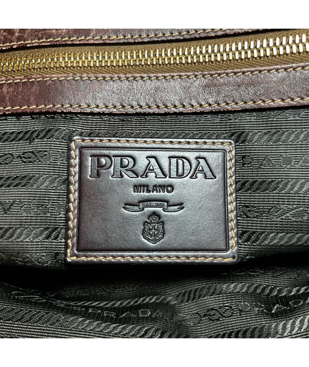 PRADA Коричневая жаккардовая сумка с короткими ручками, фото 3