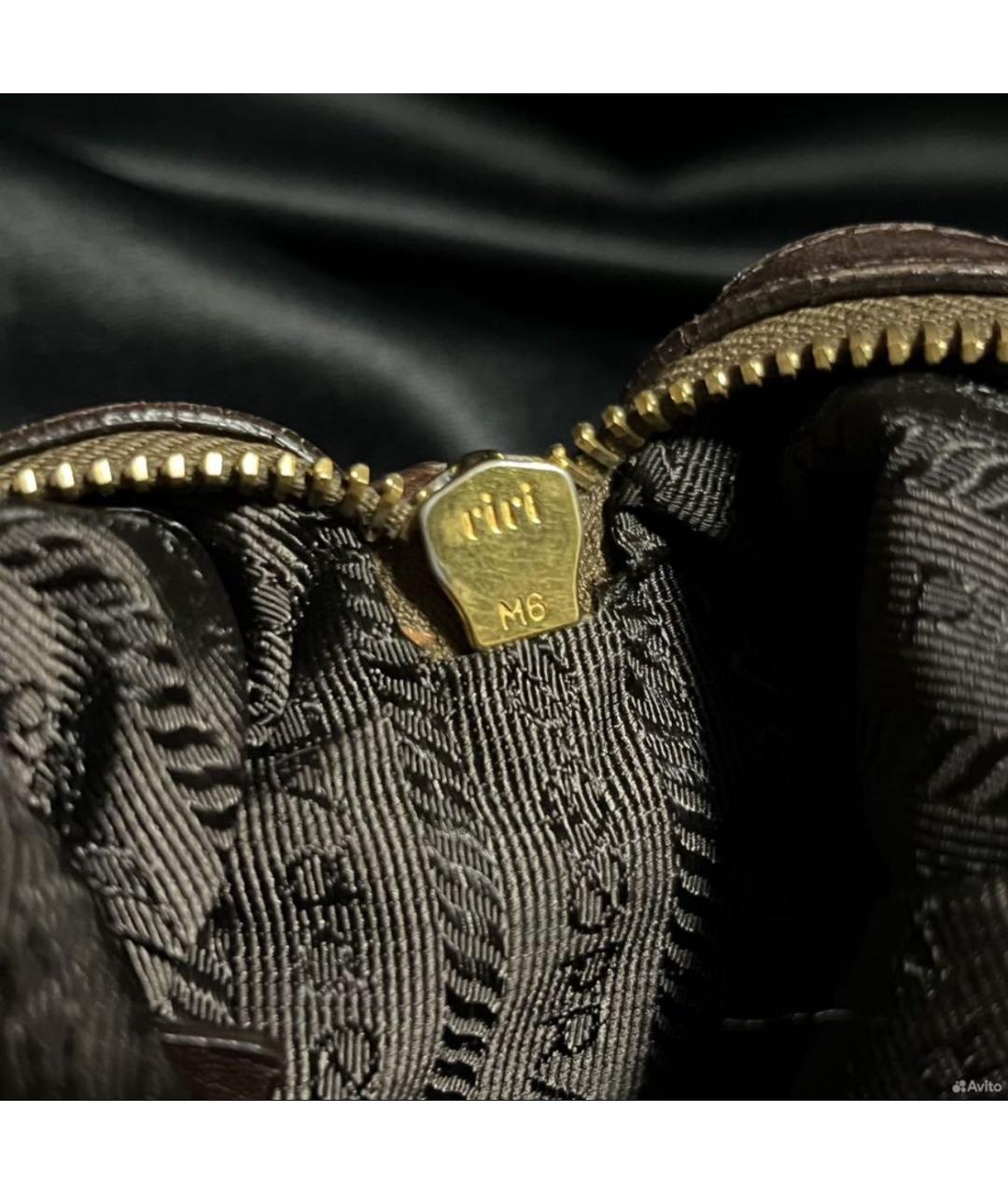 PRADA Коричневая жаккардовая сумка с короткими ручками, фото 6