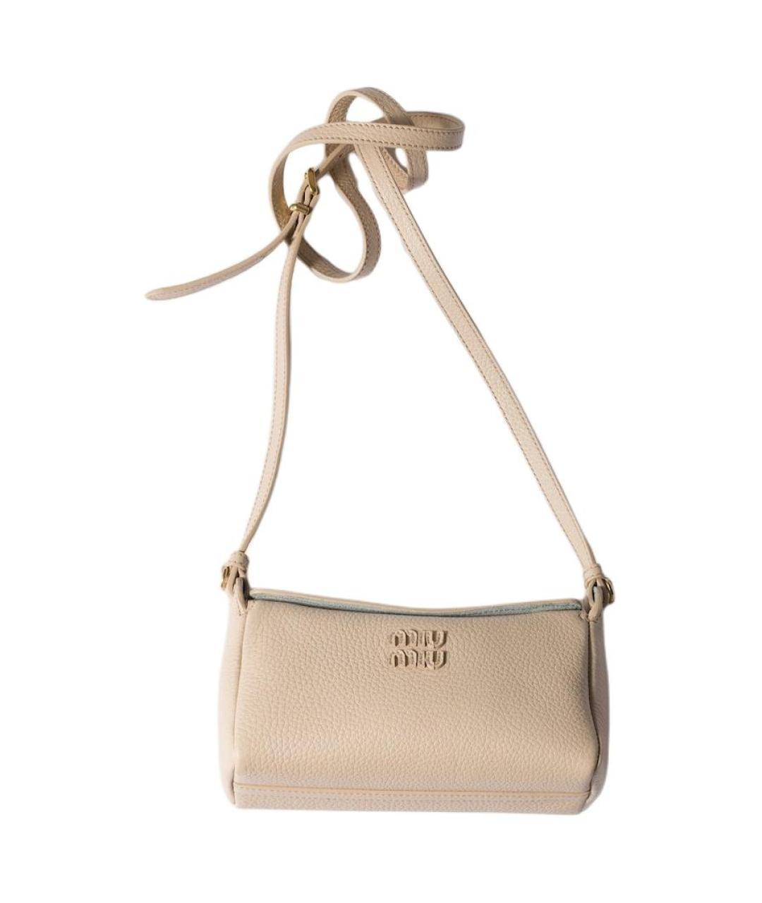 MIU MIU Бежевая кожаная сумка через плечо, фото 2