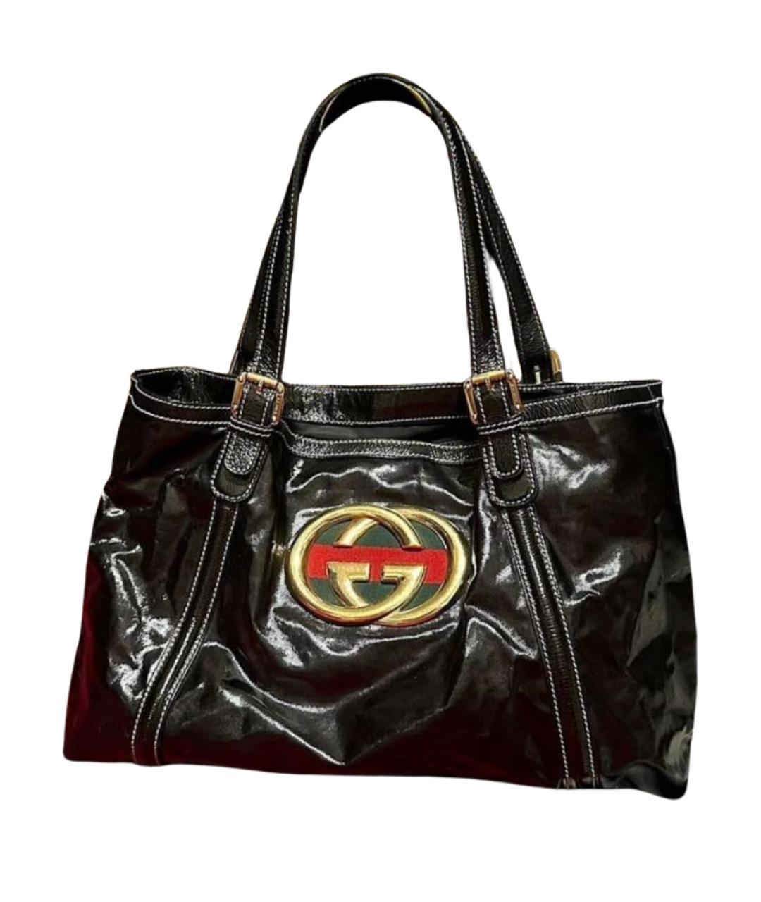 GUCCI Черная сумка тоут из лакированной кожи, фото 1