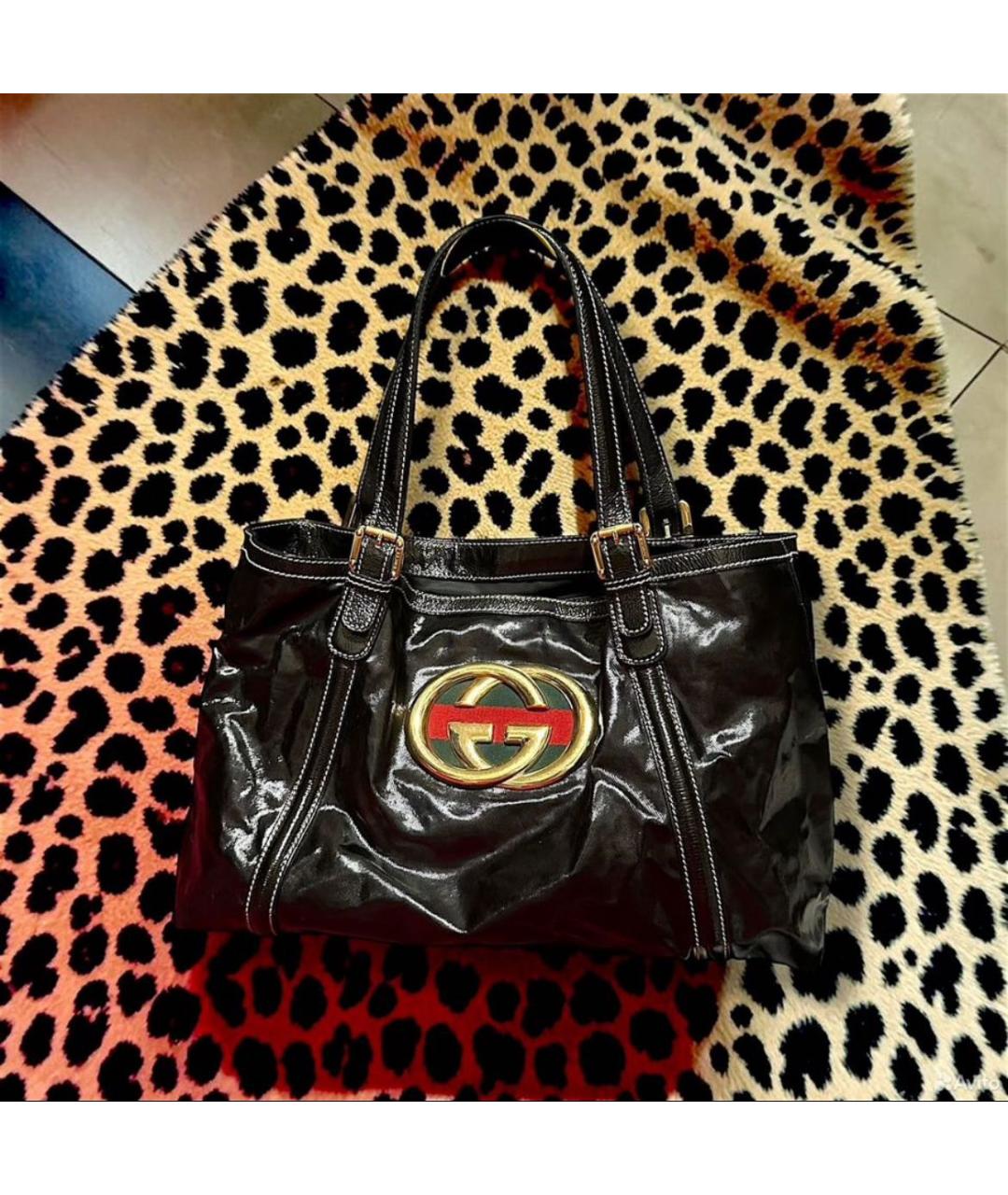 GUCCI Черная сумка тоут из лакированной кожи, фото 9