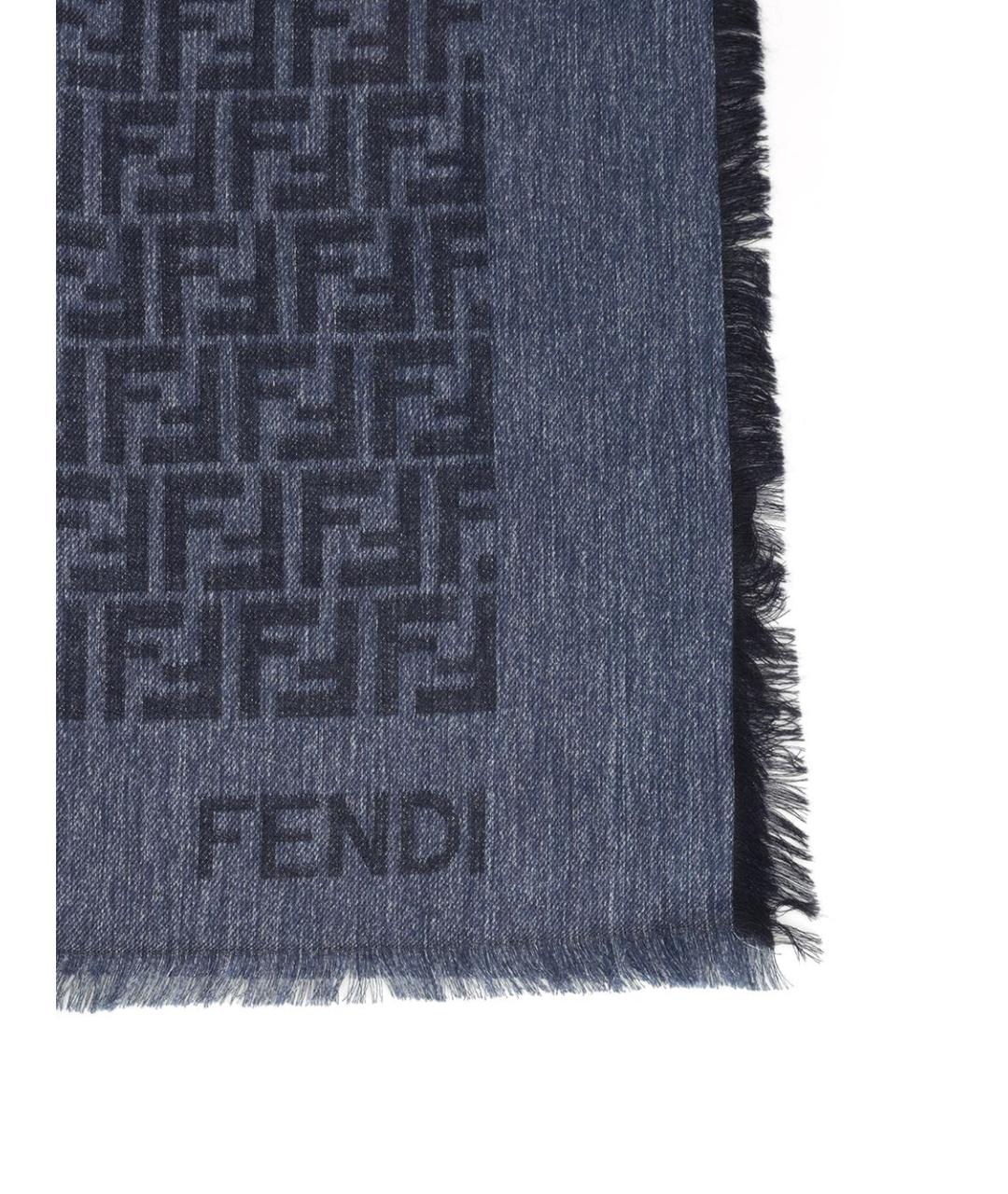 FENDI Синий шерстяной шарф, фото 2