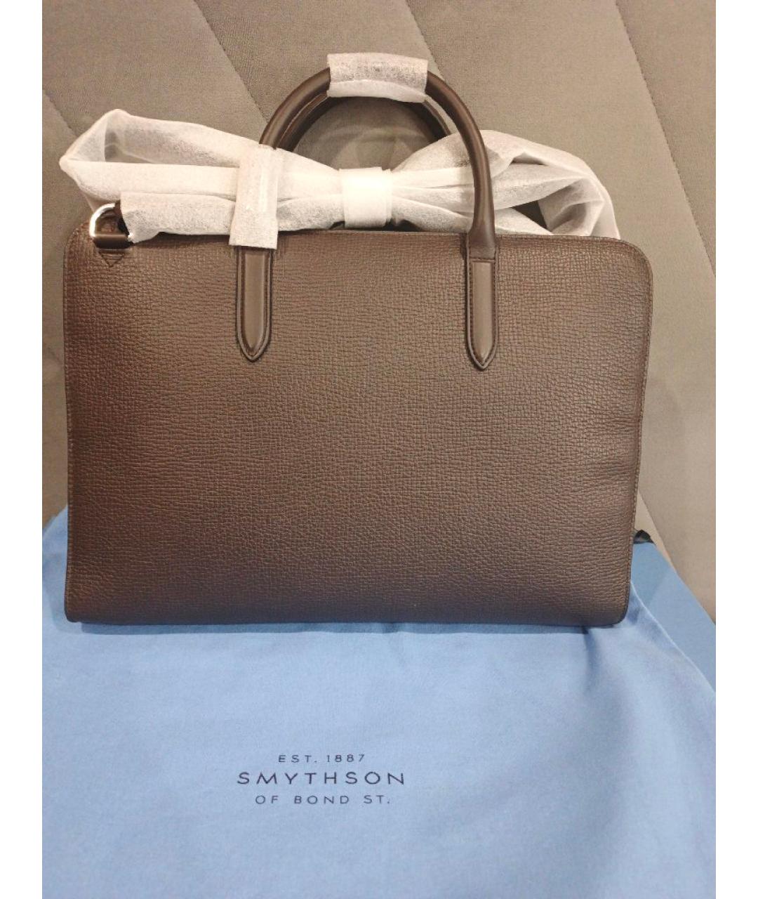 SMYTHSON Коричневый кожаный портфель, фото 3