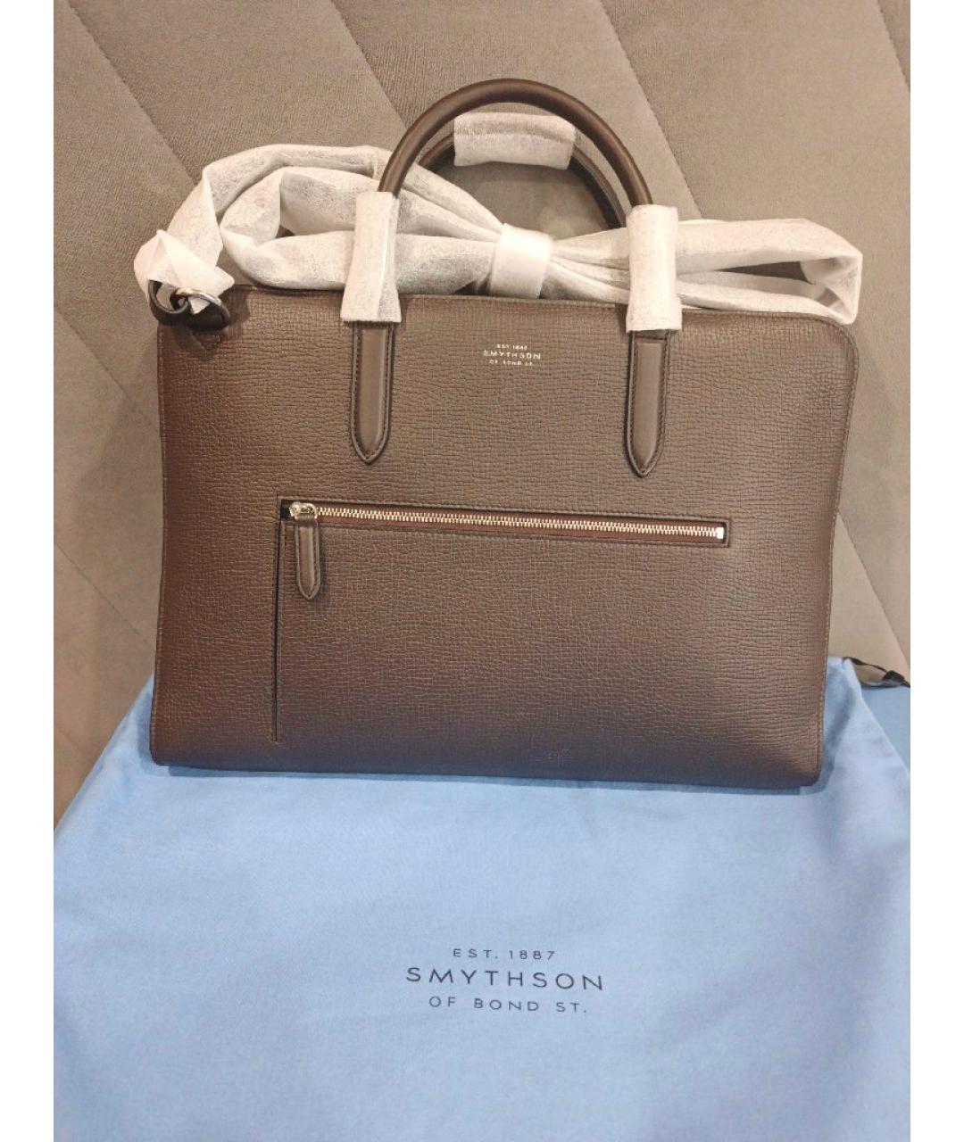SMYTHSON Коричневый кожаный портфель, фото 5