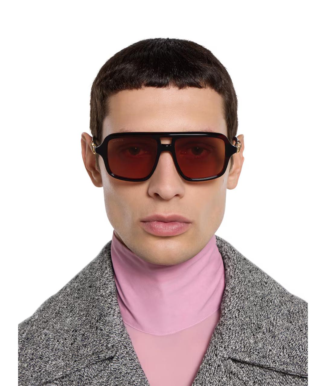 GUCCI Коричневые пластиковые солнцезащитные очки, фото 2