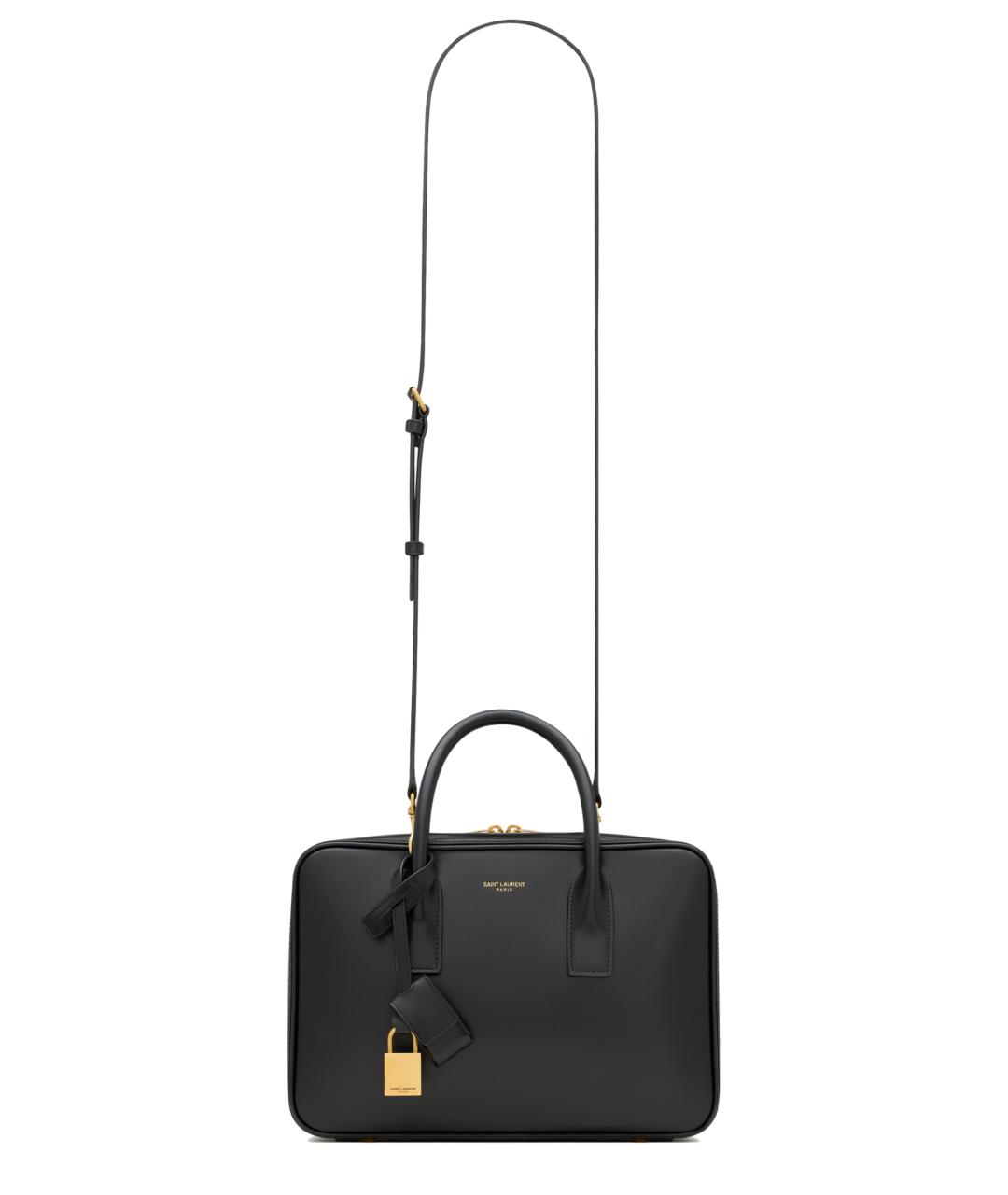 SAINT LAURENT Черная кожаная сумка тоут, фото 2