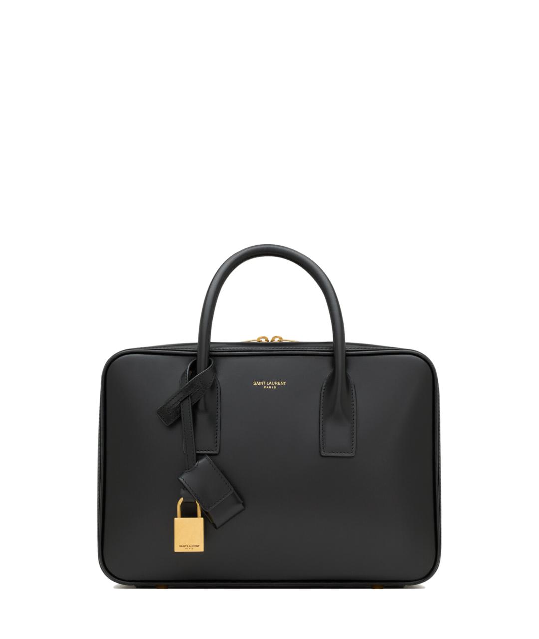 SAINT LAURENT Черная кожаная сумка тоут, фото 1