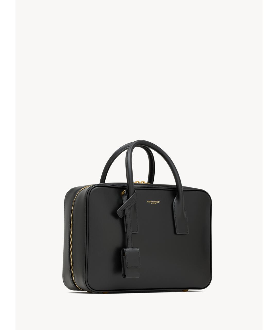 SAINT LAURENT Черная кожаная сумка тоут, фото 5