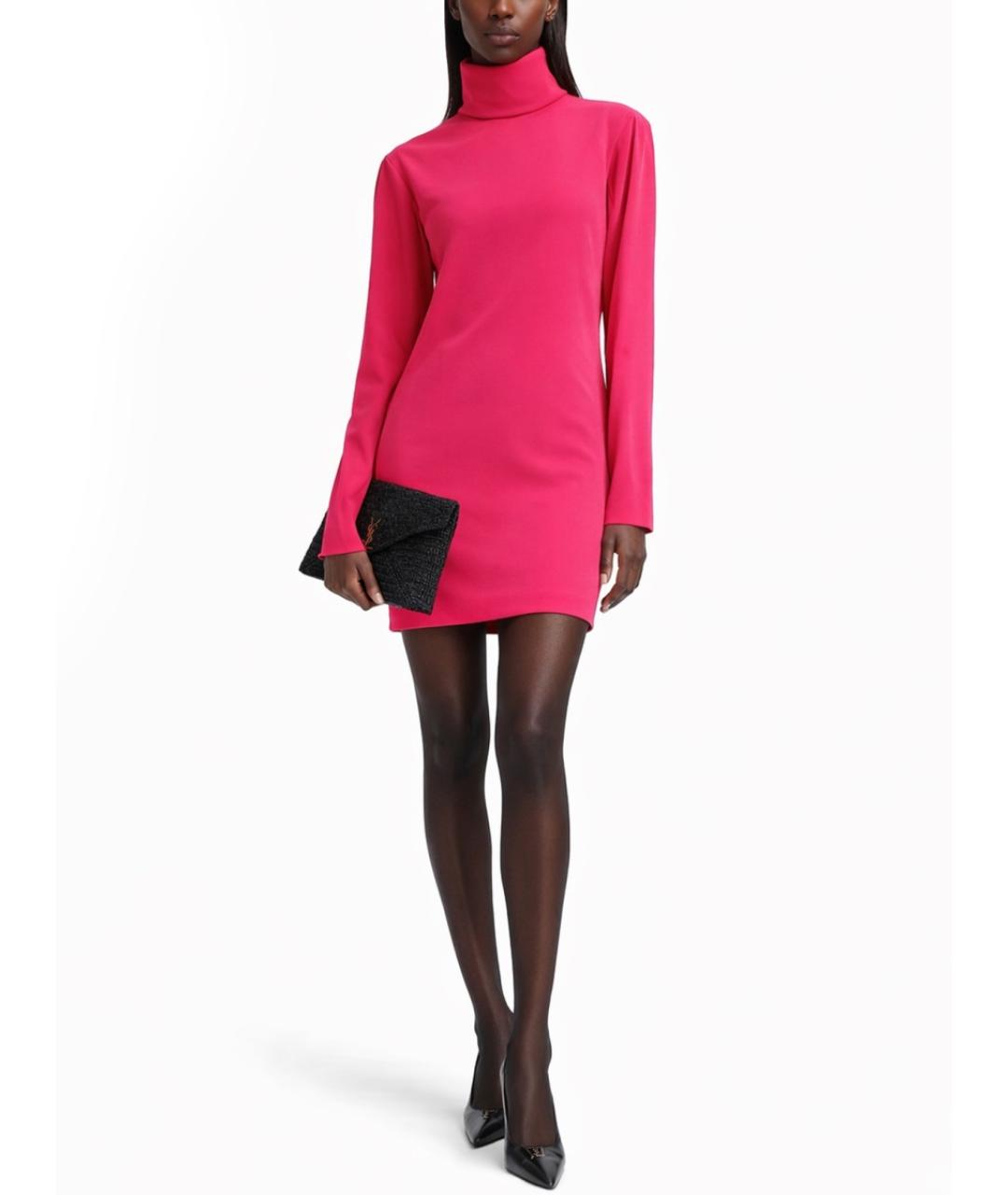 SAINT LAURENT Фуксия шелковое повседневное платье, фото 2