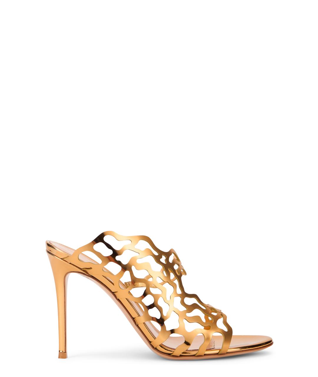 GIANVITO ROSSI Золотые кожаные босоножки, фото 1