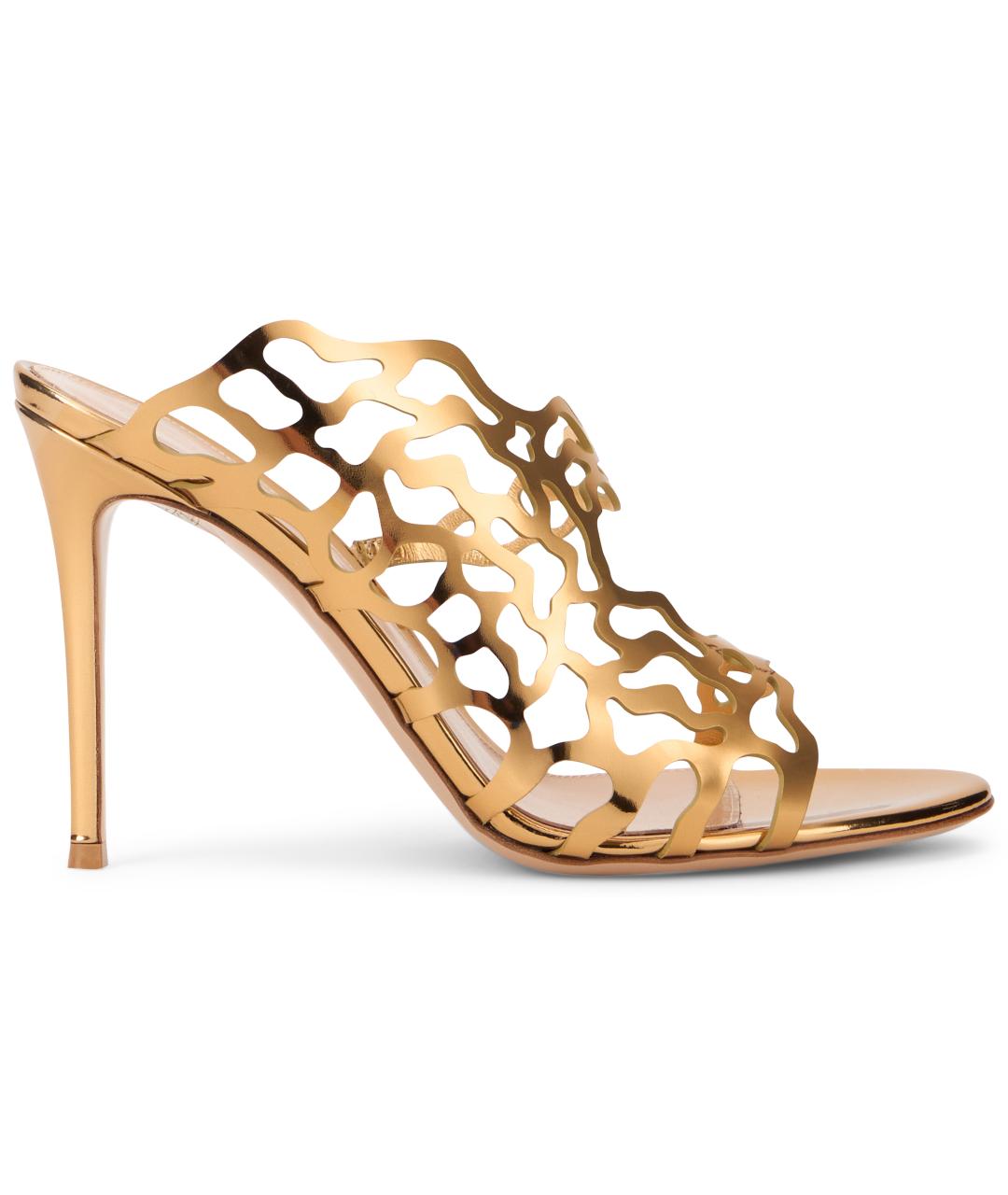 GIANVITO ROSSI Золотые кожаные босоножки, фото 2