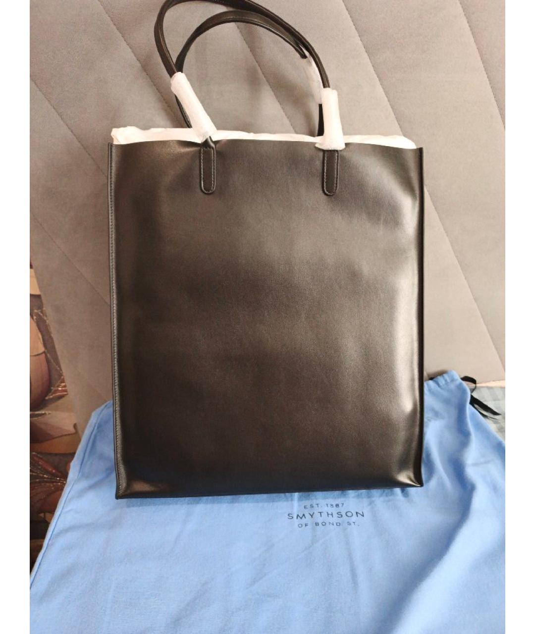 SMYTHSON Черная кожаная сумка тоут, фото 3